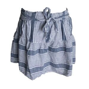 Joe B Blue/White Striped Elastic Pull-On Belt Waist Tie Cotton Mini Skirt